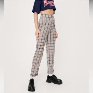 Nasty Gal Tan Plaid Tapered High Waisted Pants